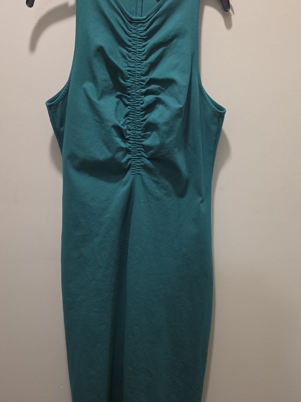 Boden Teal Sleeveless Midi Dress with Ruched Back